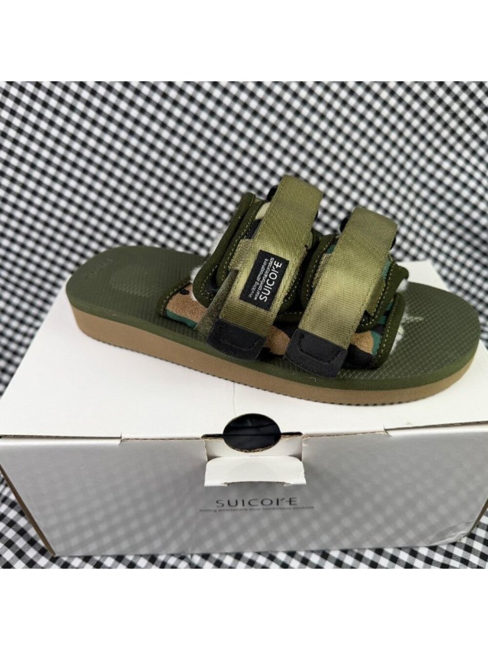 Suicoke MOTO Cab Slide Sandals Camo Green Fur Lined Men’s 5 Women’s 7 New in Box